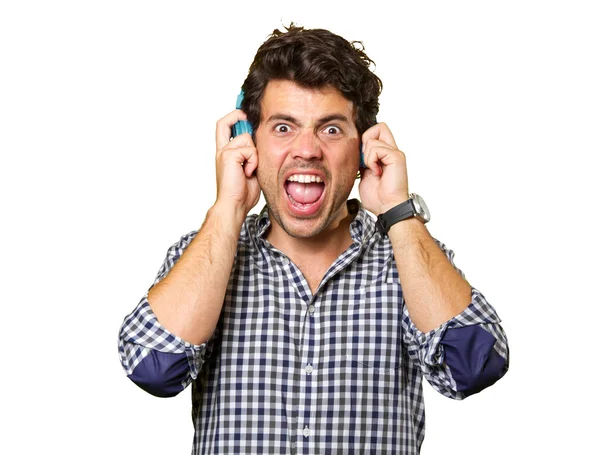 Joven con auriculares aislados — Foto de Stock