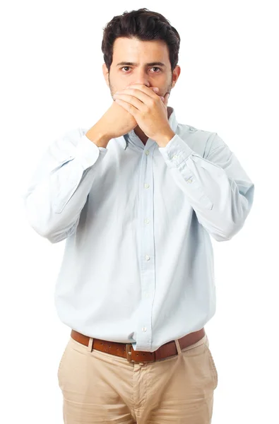 Schweigender Mann auf weißem Hintergrund — Stockfoto