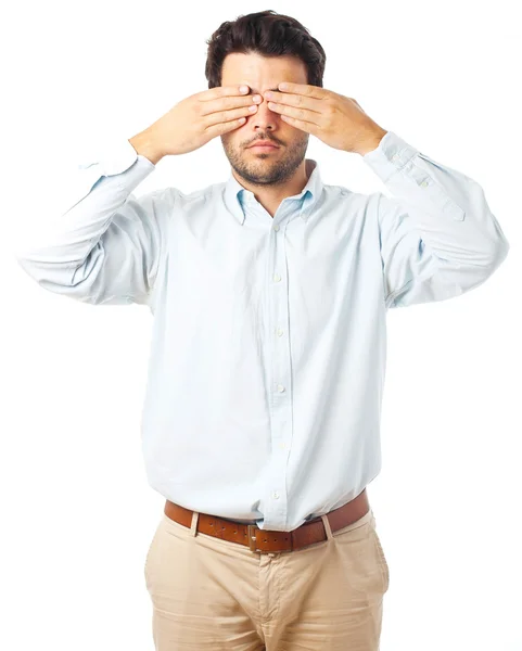 Gesto del hombre ciego sobre un fondo blanco — Foto de Stock