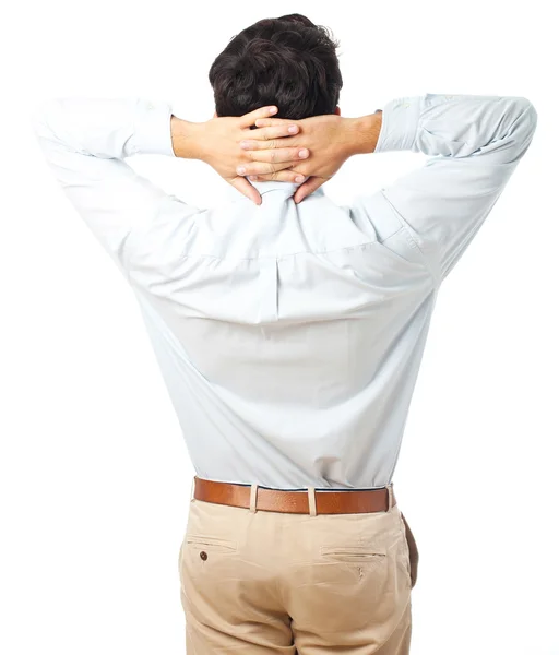 Homem vista traseira relaxante em um fundo branco — Fotografia de Stock