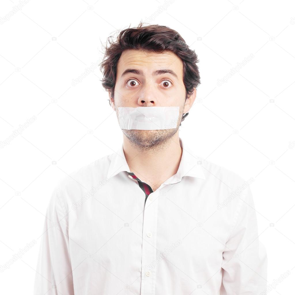 Young man silenced by tape