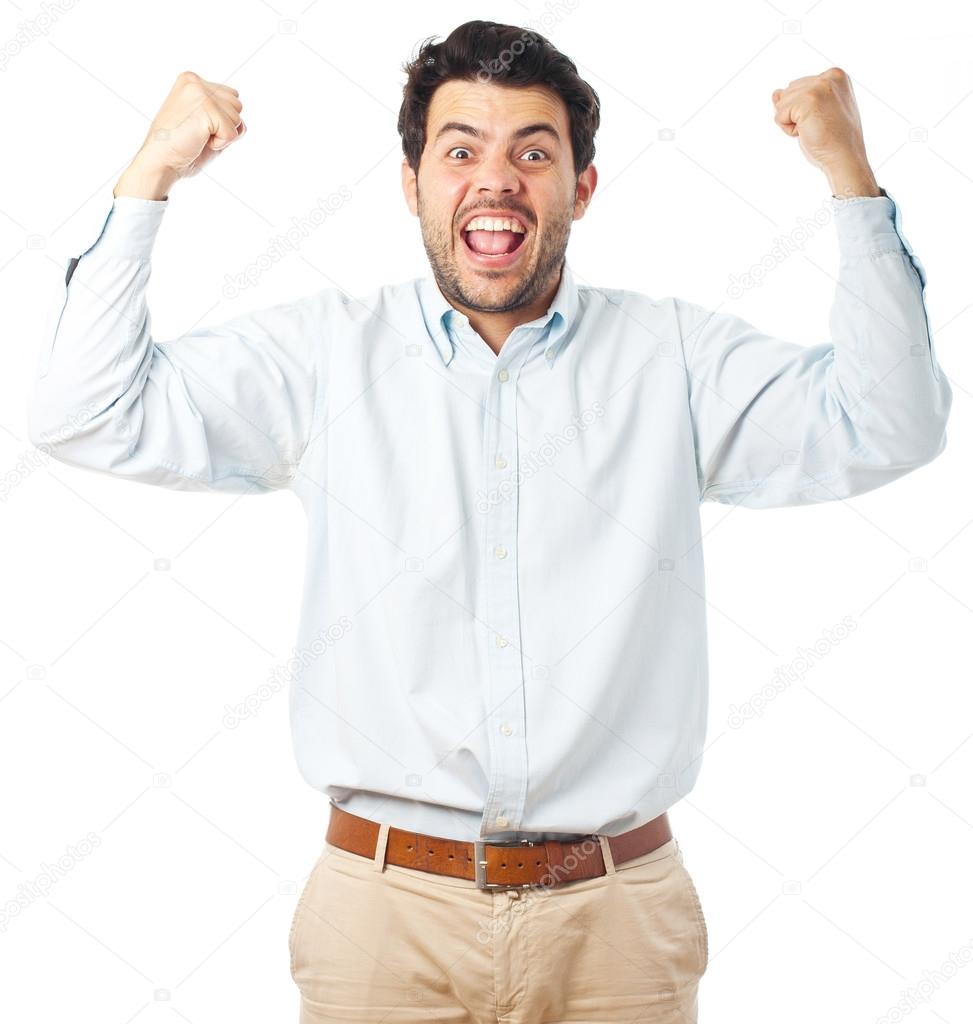 young happy man on a white background