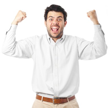 young happy man on a white background