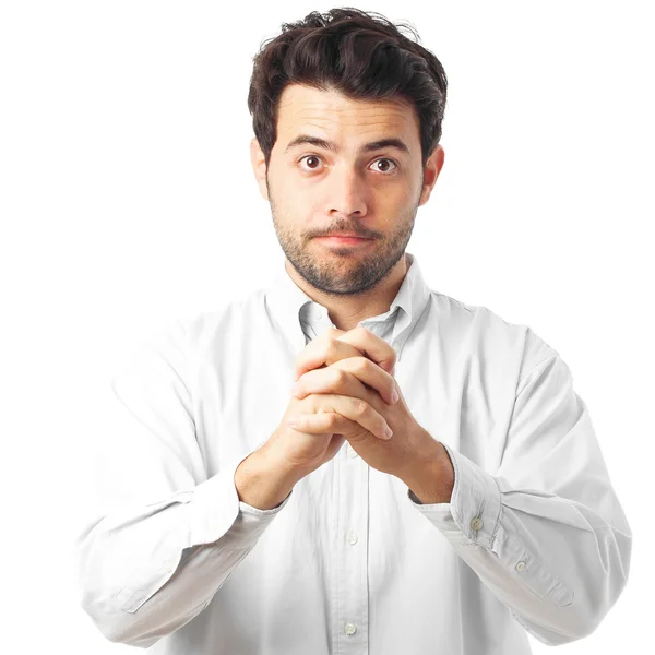 Young man teamwork on a white background — Stockfoto