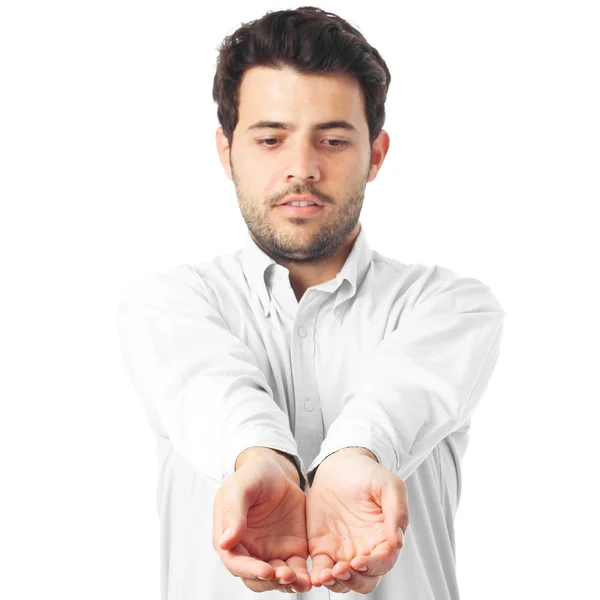 Young man beggin on a white background — ストック写真