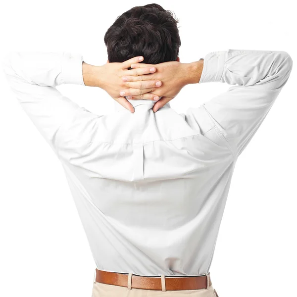 Man back view relaxing on a white background — Stockfoto