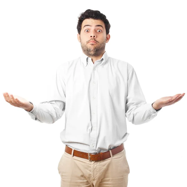 Young man apologize on a white background — Stock Photo, Image