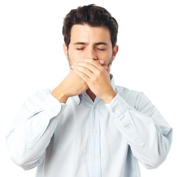 Silent man gesture on a white background — Zdjęcie stockowe