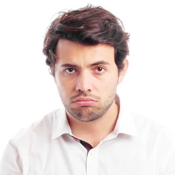 Hombre enojándose sobre un fondo blanco — Foto de Stock