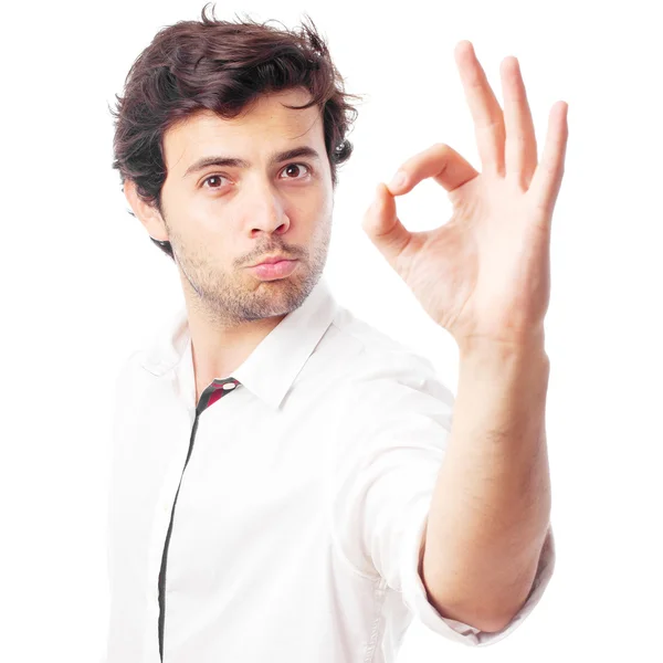man ok gesture on a white background