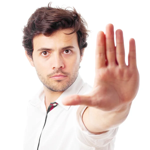 Człowiek robi stop gest na białym tle — Zdjęcie stockowe