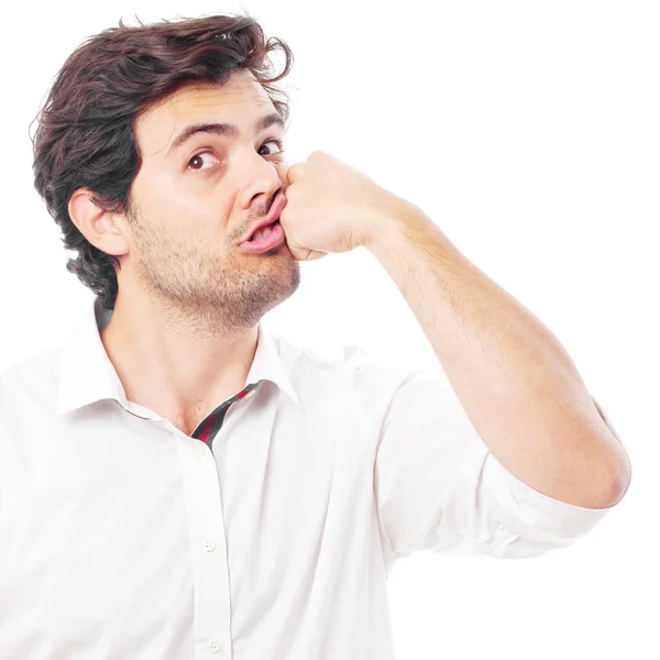 Young man punch himself — Stock Photo, Image