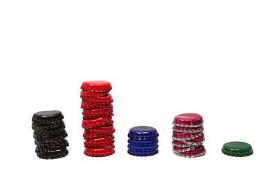 Colorful towers bottle caps