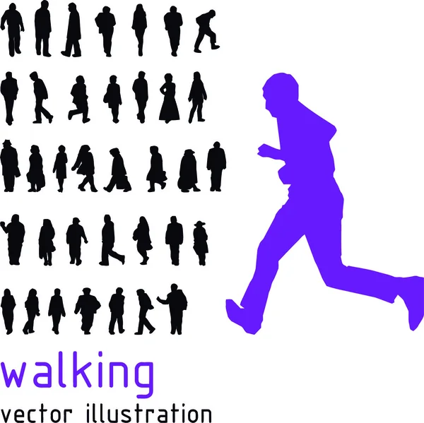 Walking people vector silhouettes — Stock Vector