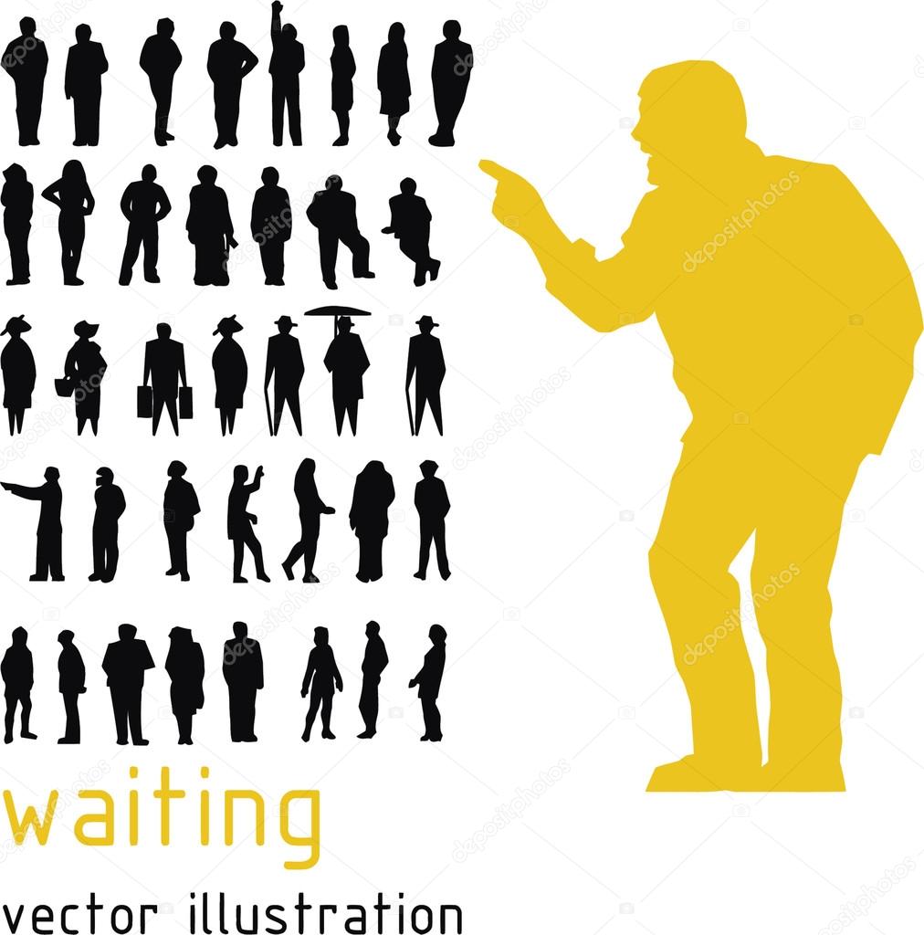 Waiting people vector silhouettes