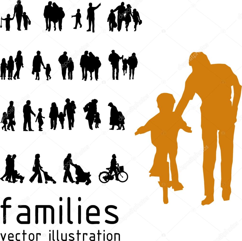 Collection of families silhouette in motion. Vector illustration