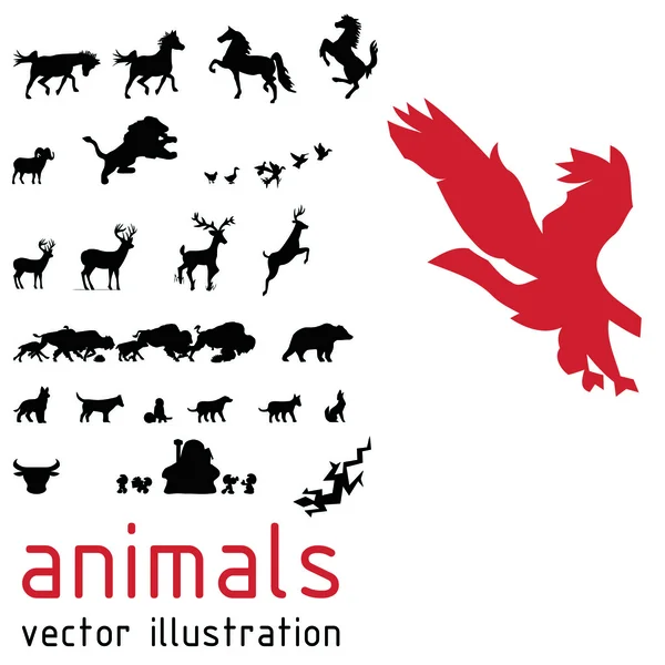 Vektor illustration djur silhuett set — Stock vektor