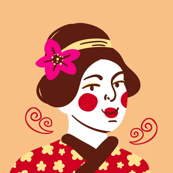 여성의 아름다운 초상화와 전통적 기모노 스타일 일본의 손으로 그린게 가부키 — 스톡 벡터