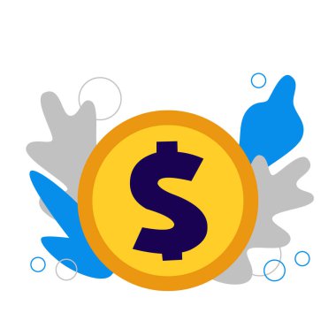 Amerikan doları para vektör hisse senedi çizimi. Arka planı beyaza izole edilmiş altın para. Kazanma konsepti, para nakdi, ödül, döviz kuru, iş ya da finans. Dolar sikkesi Eps çizimi