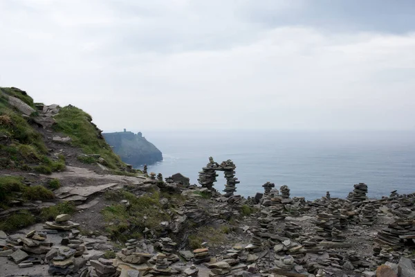 Beautiful Landscape Moher Ireland Piles Little Stones Left Visitors Europe — Stock fotografie