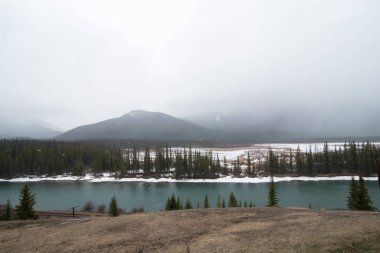 Kanada, Alberta 'daki Banff Ulusal Parkı' ndaki nehir manzarası. Amerika