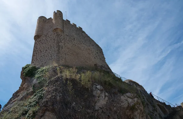 Blick Von Unten Auf Den Burgturm Frias Einem Sommertag Burgos — Stockfoto