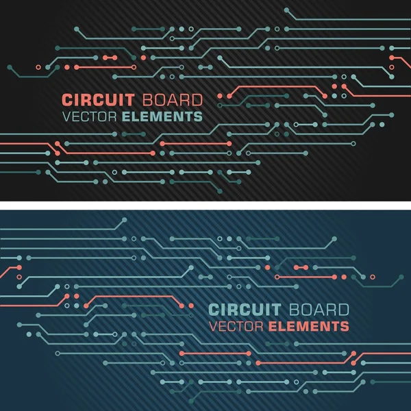 Circuit Board Computers Decor Elements in 2 variants: black and blue — Stock Vector