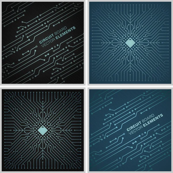 Texturas de placa de circuito / Microchip vector patrón azulejos decoraciones negro y azul — Vector de stock