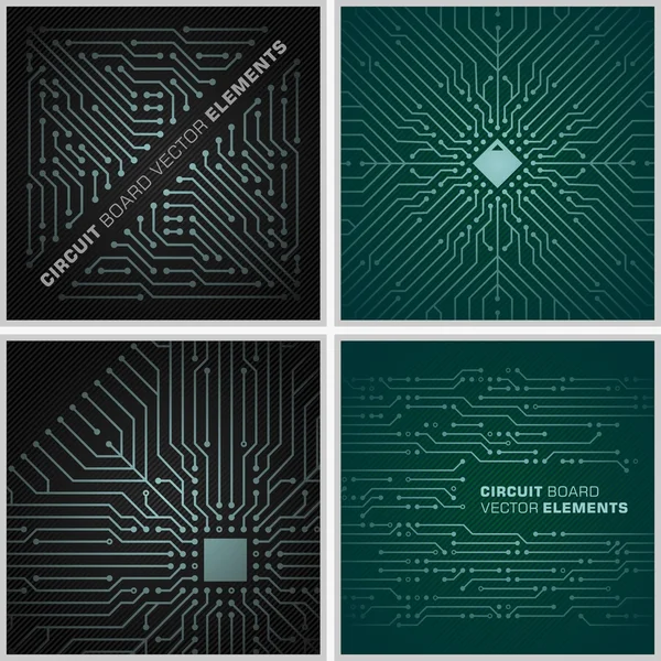 マイクロ チップ テクスチャ/回路基板パターン ベクトルの黒と緑の装飾タイル — ストックベクタ