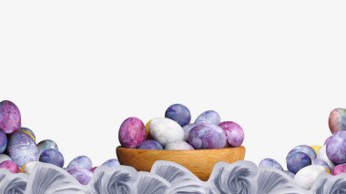 Kavanozda yumurtalar olan paskalya temalı bir resim, soyut dalgalı detaylar, arka planda izole edilmiş. Parlak, bahar, renkli duvar kağıtları. Modern renkli yumurtalar, çağdaş minimalist paskalya bayramı resmi.