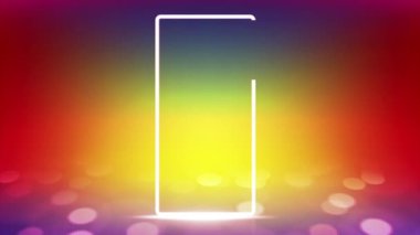 Telefon renkli bir arkaplanda beyaz parlar.