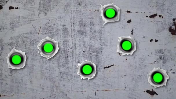旧金属床に発射された弾丸のマーク — ストック動画