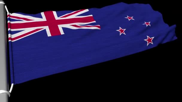 New Zealand Flag Flies Steady Stream Wind — Stock Video