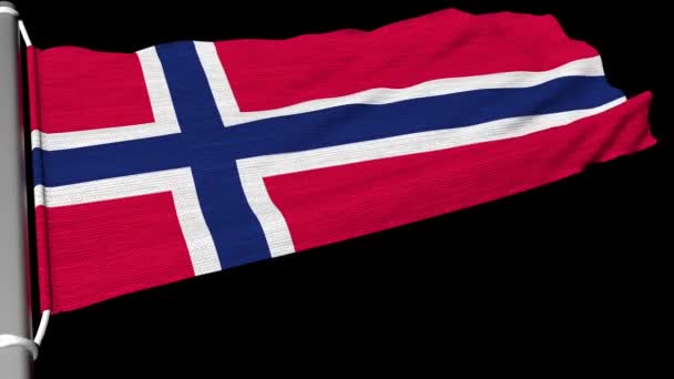 Die Norwegen Flagge Weht Der Kraft Eines Ununterbrochenen Windes — Stockvideo