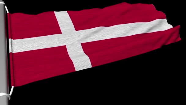 Drapeau Royaume Danemark Flottait Dans Courant Constant Vent — Video