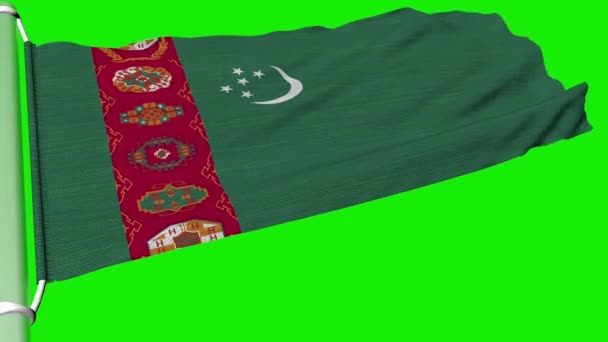 Vlag Van Turkmenistan Wappert Een Gestage Windstroom — Stockvideo