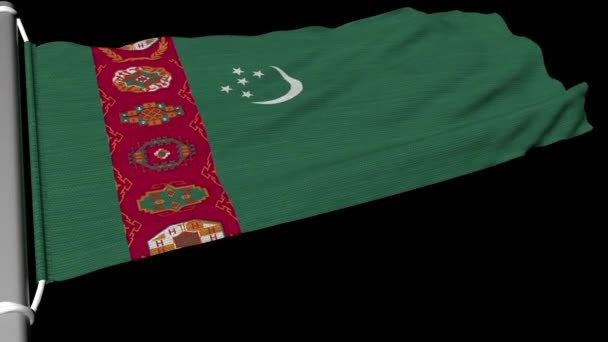 Vlag Van Turkmenistan Wappert Een Gestage Windstroom — Stockvideo