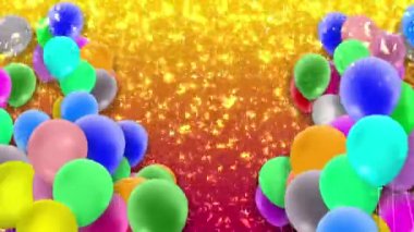 Bir sürü renkli balon rüzgarın gücüyle sallanıyor.