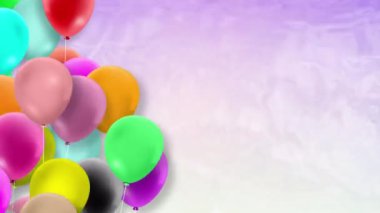 Bir sürü renkli balon rüzgarın gücüyle sallanıyor.