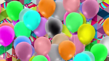 Bir sürü renkli balon rüzgarın gücüyle sallanıyor.
