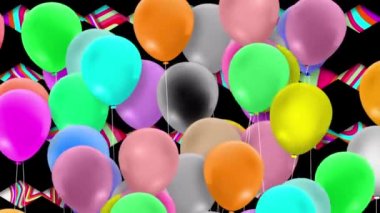 Bir sürü renkli balon rüzgarın gücüyle sallanıyor.