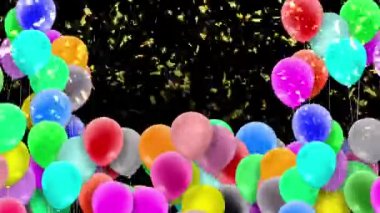 Bir sürü renkli balon rüzgarın gücüyle sallanıyor.