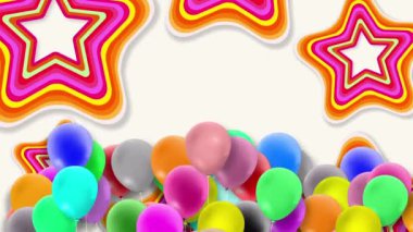 Bir sürü renkli balon rüzgarın gücüyle sallanıyor.