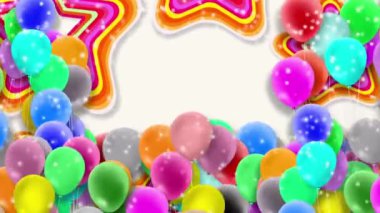 Bir sürü renkli balon rüzgarın gücüyle sallanıyor.