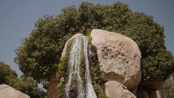 A small waterfall in the center of the frame The camera moves from top to bottom — Stockvideo