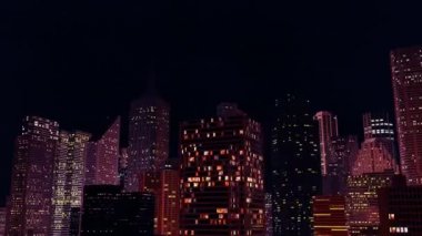 Kamera gece şehir etrafında döner. Döngü hazır animasyon.