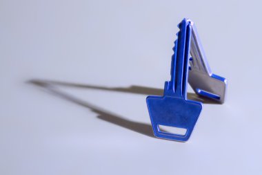 Ayakta, birbirlerine karşı yaslanmış mavi tuşları