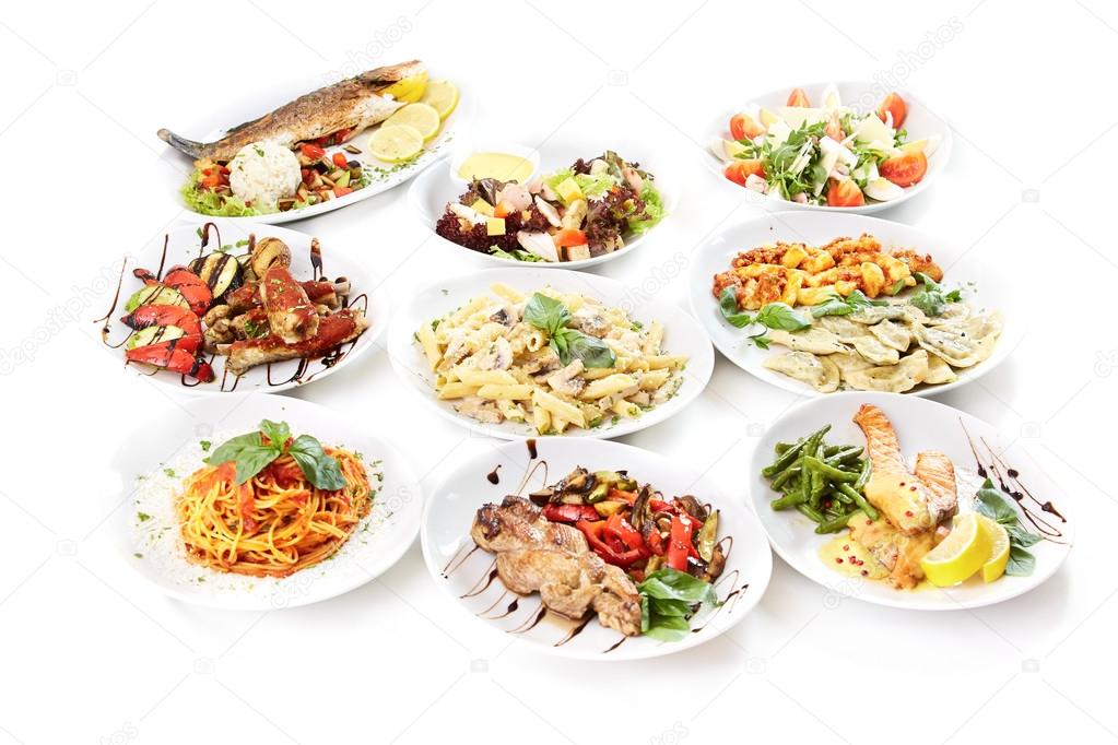 Fresh dishes on a white background