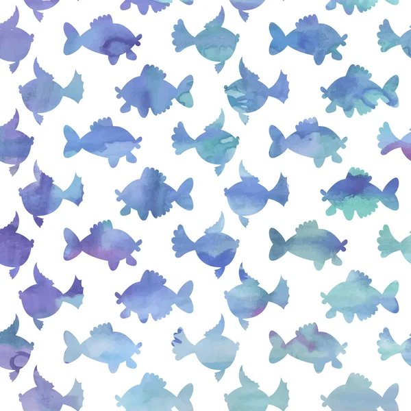 Pattern with different fishes silhouettes — Stock Vector