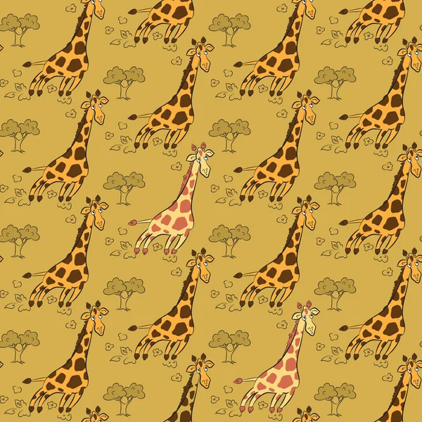 Patrón sin costuras con jirafas y árboles — Archivo Imágenes Vectoriales